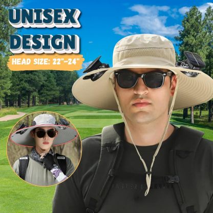 Outdoor Wide Brim Sun Hat with 2 Solar Fan Sun Bucket Hat