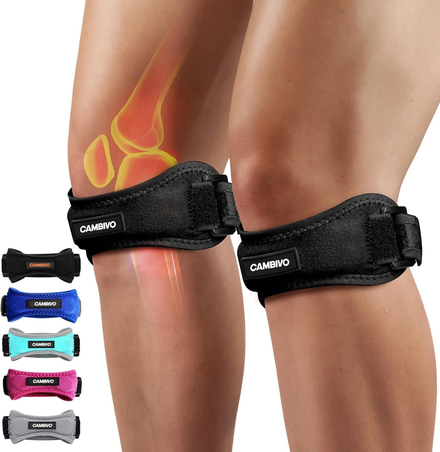 2 Pack Knee Braces for Women and Men, Patella Knee Support Strap, Basketball, Running, Hiking, Volleyball, Tennis, Squats