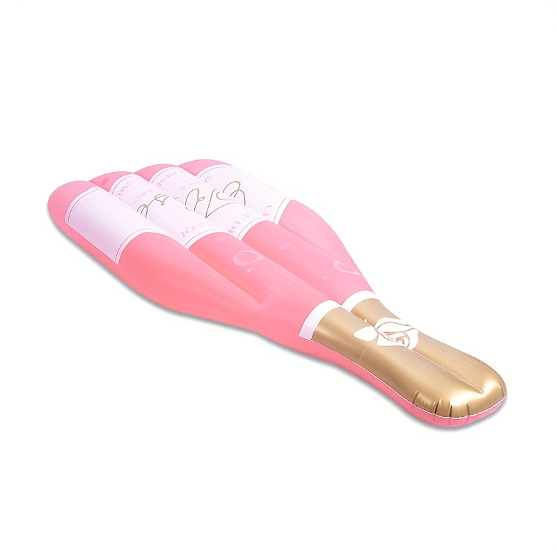 1pc Giant Inflatable Champagne Bottle Pool Float - Pink Rose Golden Accent Design