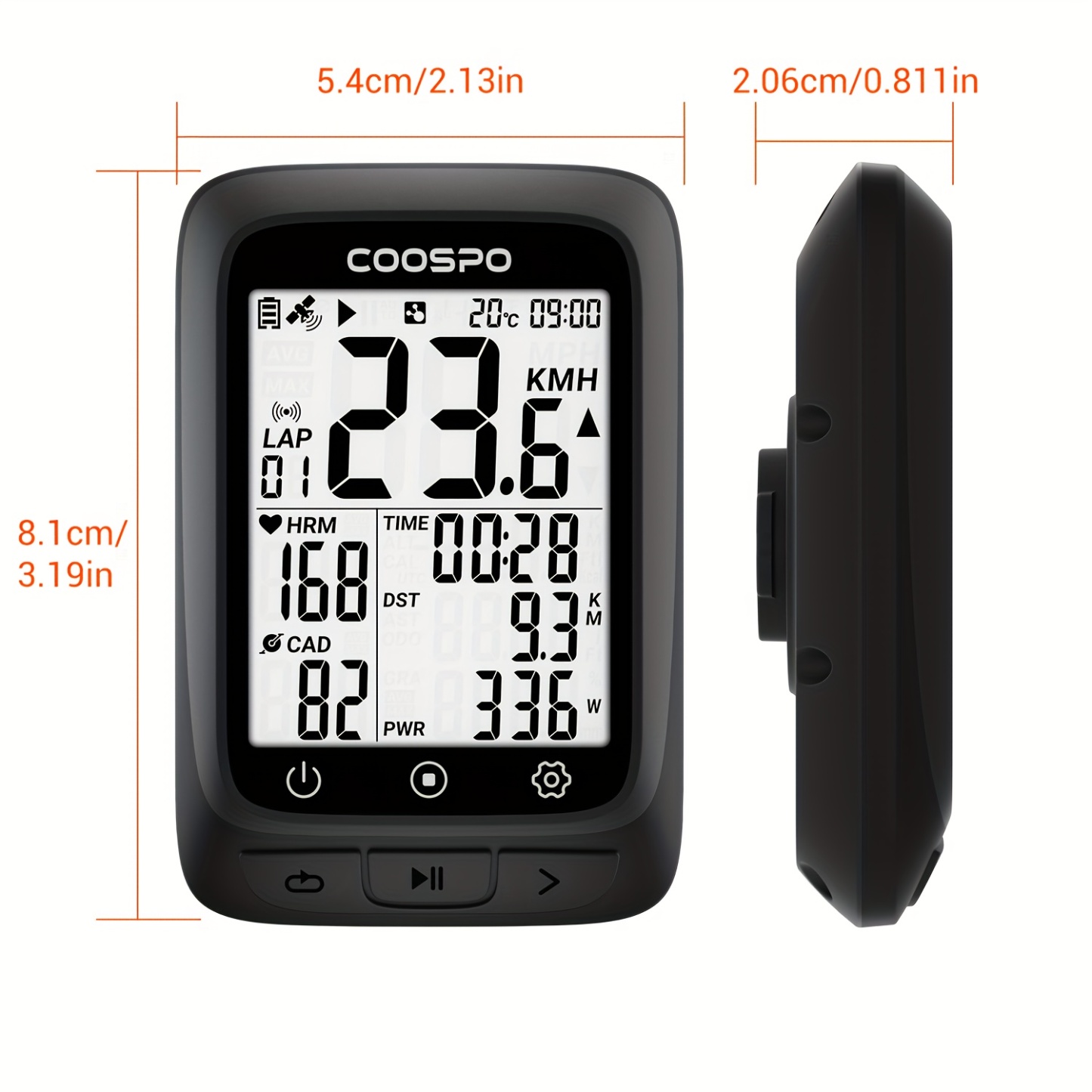 BC107 Bike Computer GPS Wireless Bicycle Odometer Speedometer 2.4inch BlE5.0 ANT+ GPS+BDS