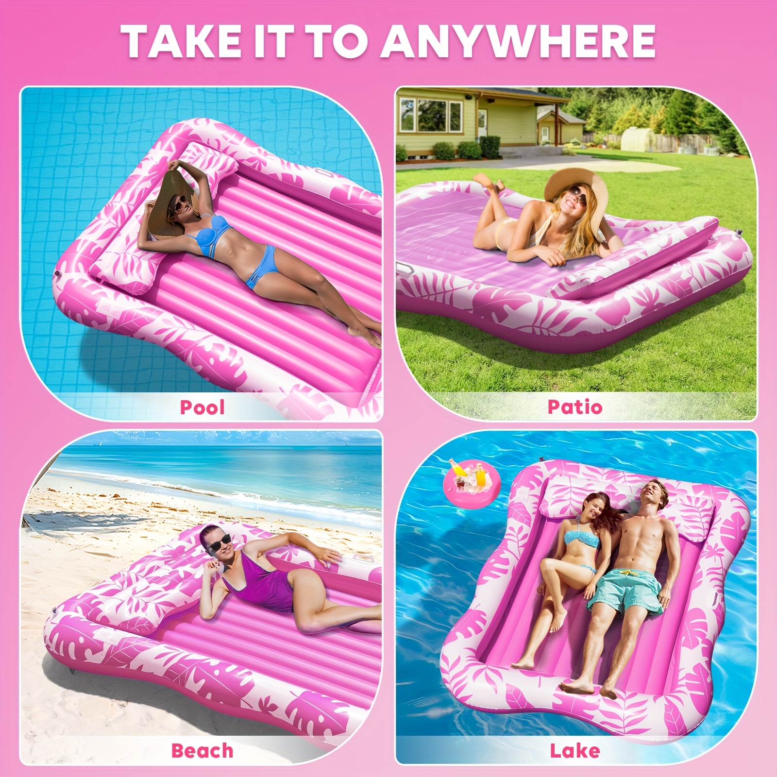 Adult Blow Up Pool Lounger Float Sun Tan Tub Sunbathing Pool Lounge Raft Floatie Toys Water Filled Bed Mat