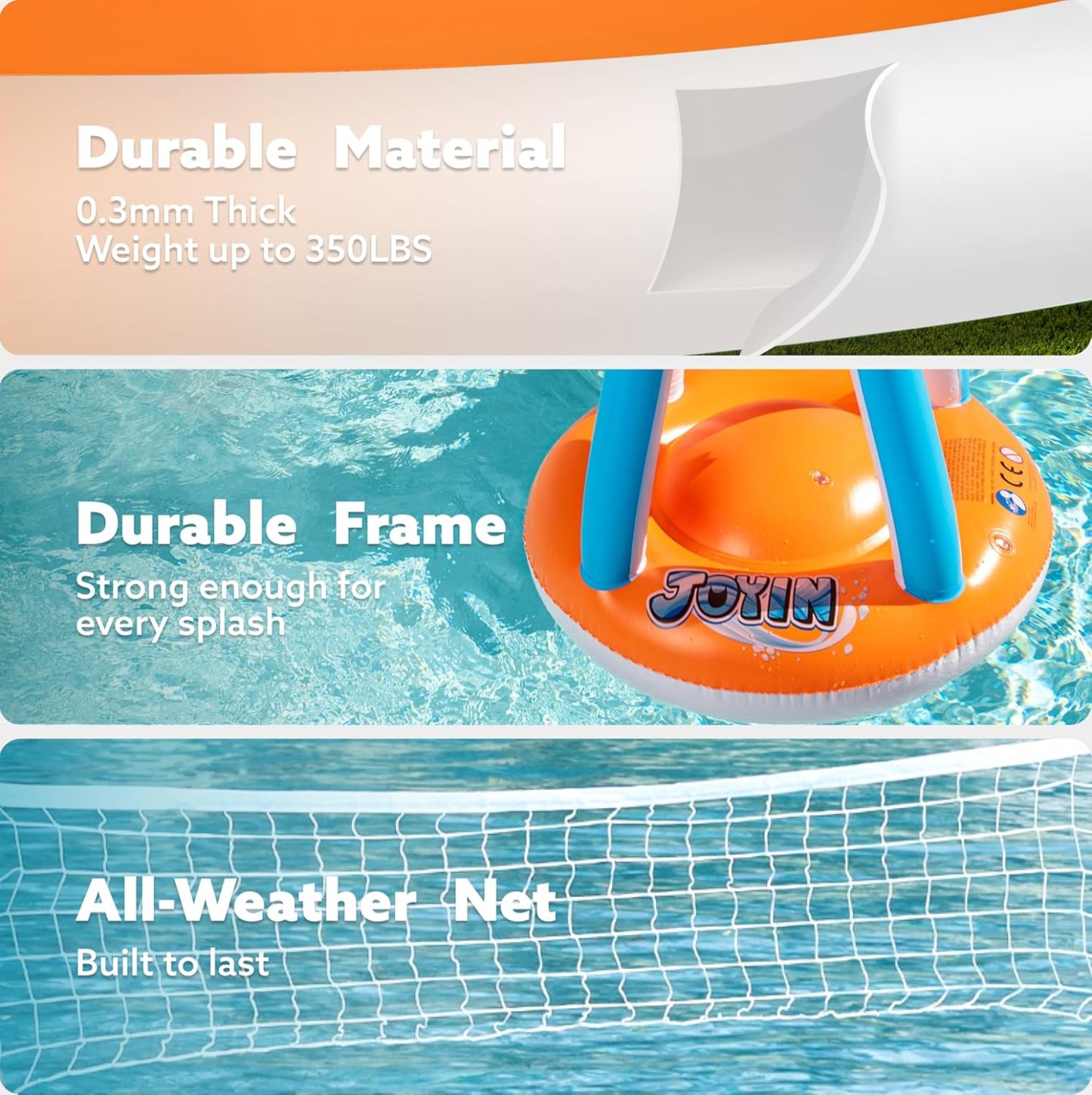 Inflatable Pool Float Set Volleyball Net & Basketball Hoops