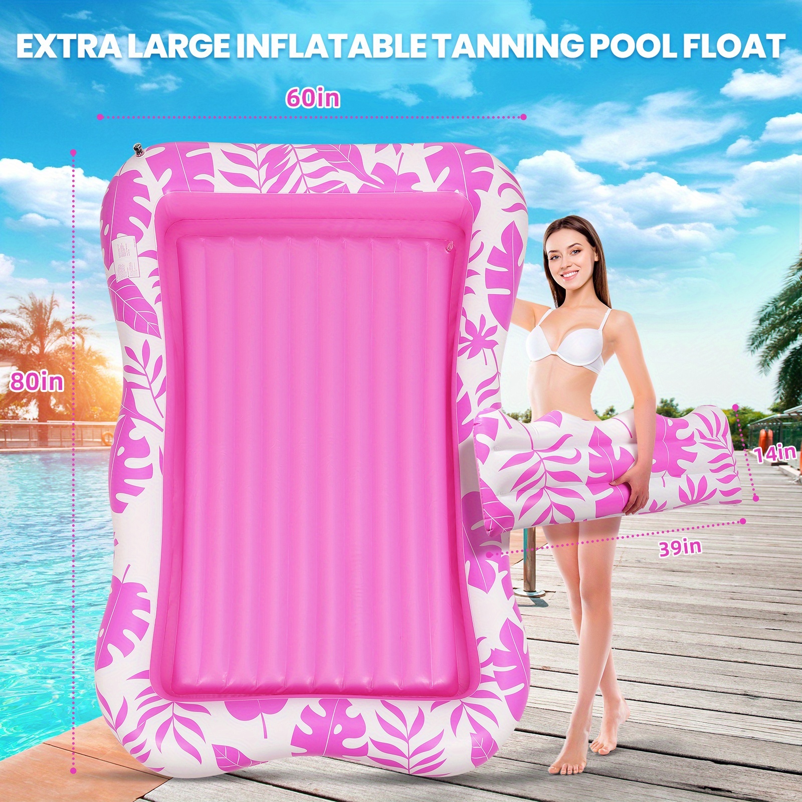 Adult Blow Up Pool Lounger Float Sun Tan Tub Sunbathing Pool Lounge Raft Floatie Toys Water Filled Bed Mat