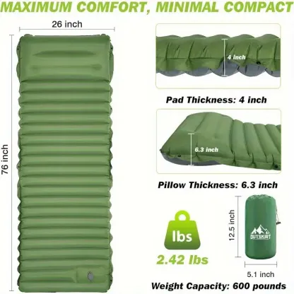 UltraComfort Inflatable Sleeping Pad with Built-in Foot Pump - 4 Extra Thickness