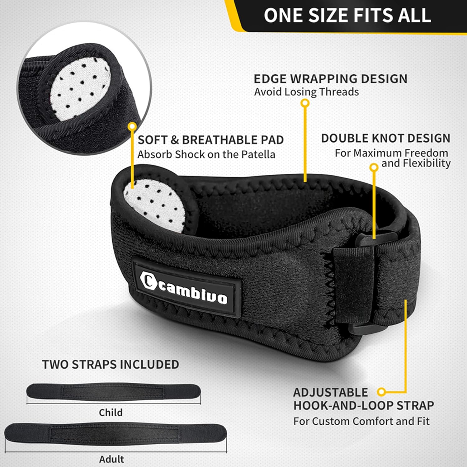2 Pack Knee Braces for Women and Men, Patella Knee Support Strap, Basketball, Running, Hiking, Volleyball, Tennis, Squats
