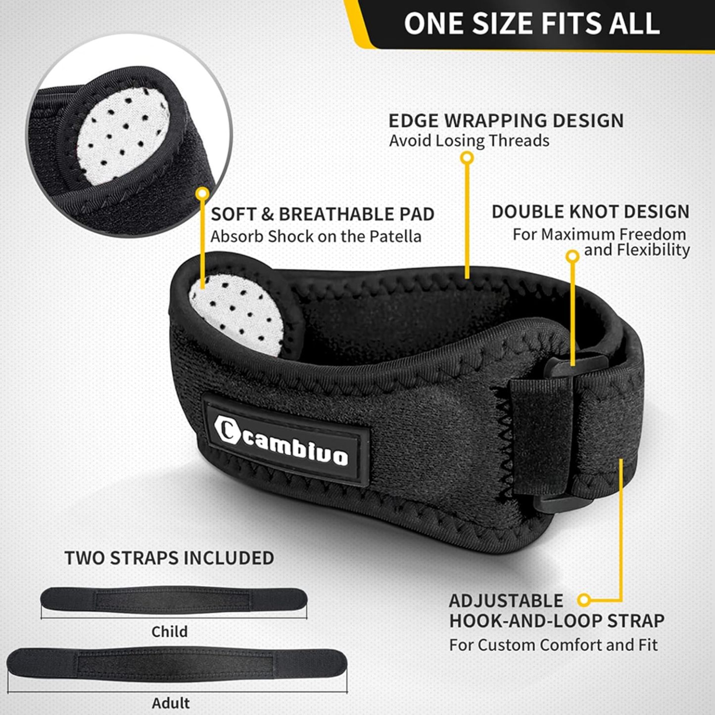2 Pack Knee Braces for Women and Men, Patella Knee Support Strap, Basketball, Running, Hiking, Volleyball, Tennis, Squats