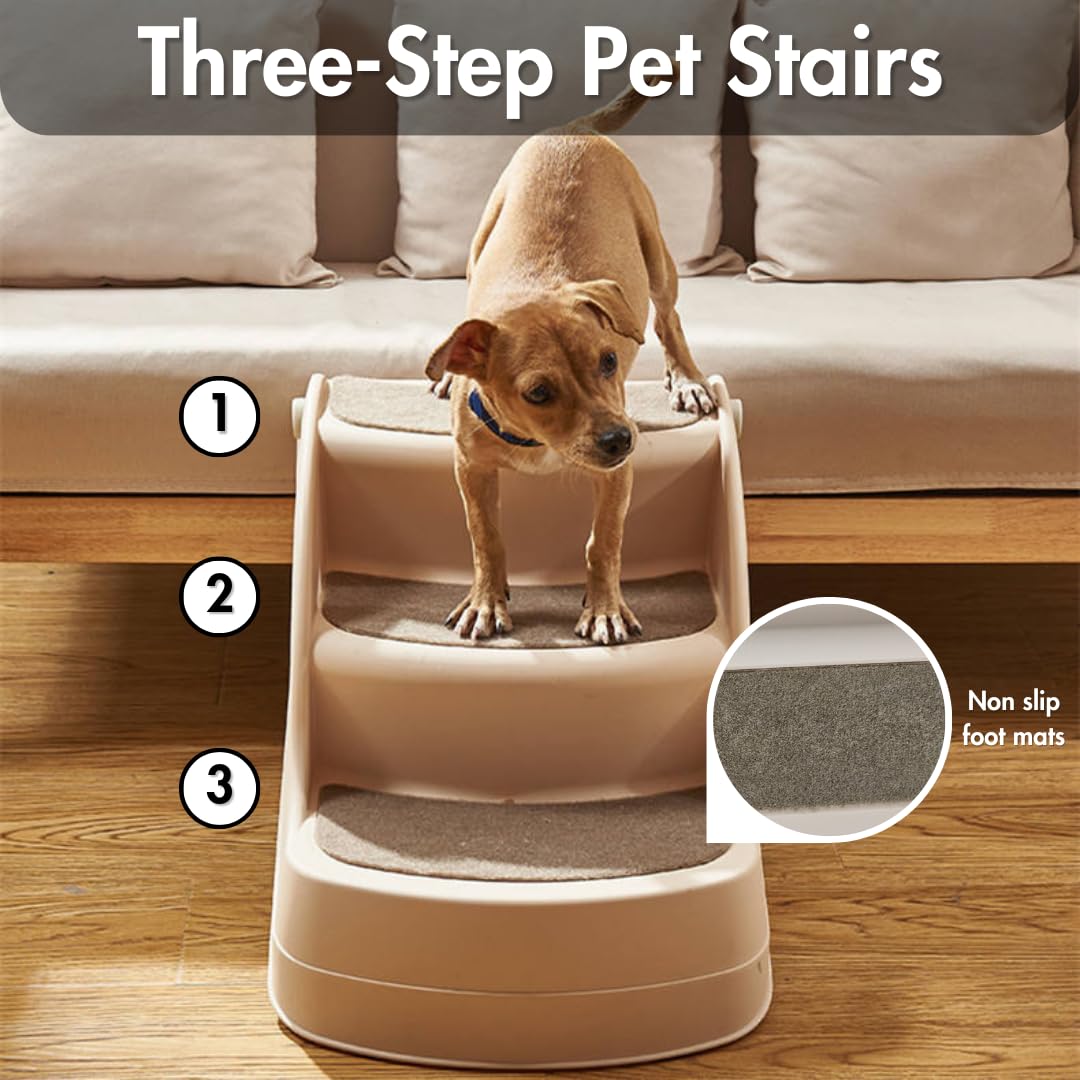3-Step Folding Dog Stairs for Small Dogs Pet Stairs for High Beds, Sofas, and Vehicles Dog and Cat Steps Ideal for Small & Medium Pets