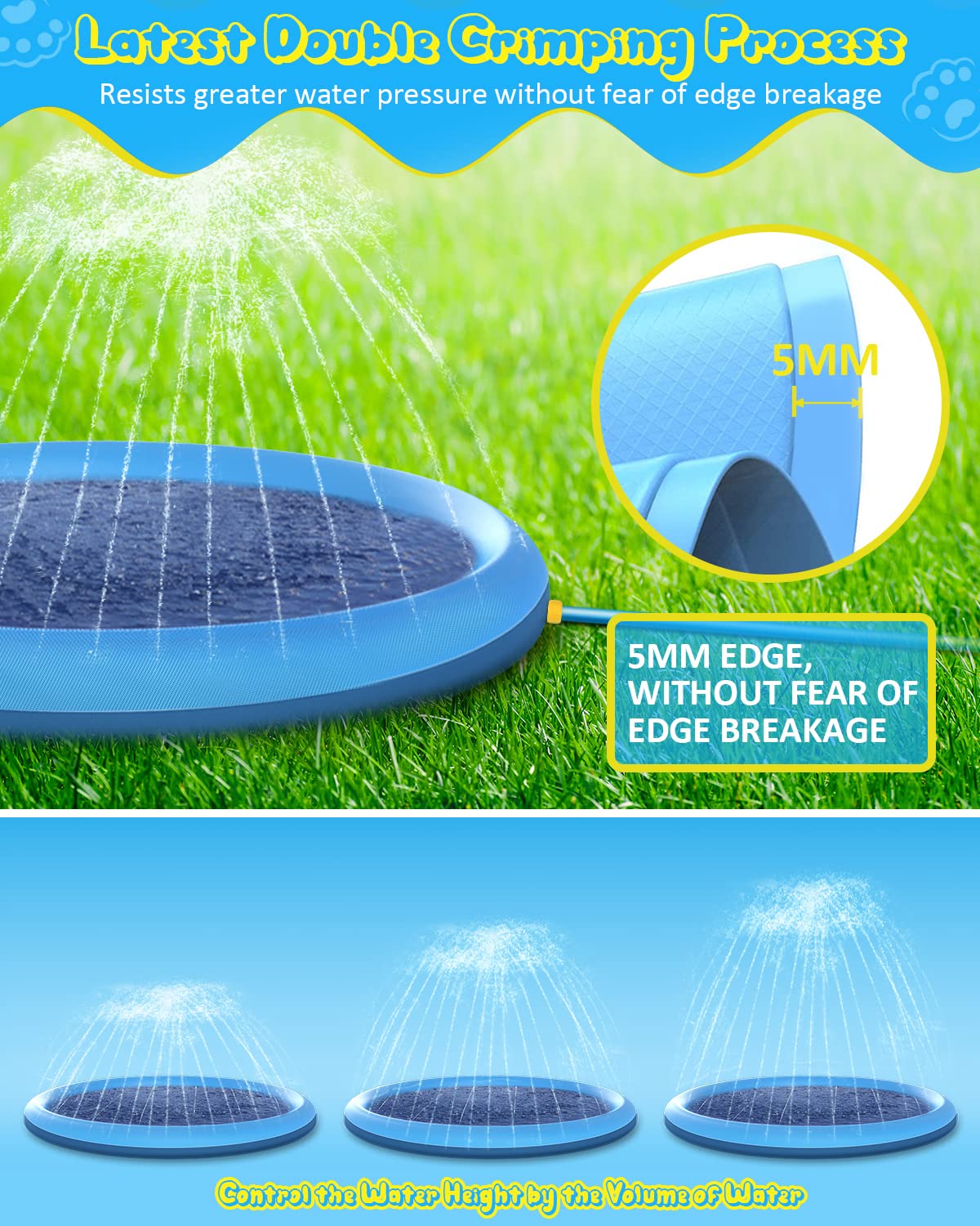 Portable Dog Pool for Outdoor Fun Heavy-Duty Blue Pet Bath Tub with Built Sprinkler System