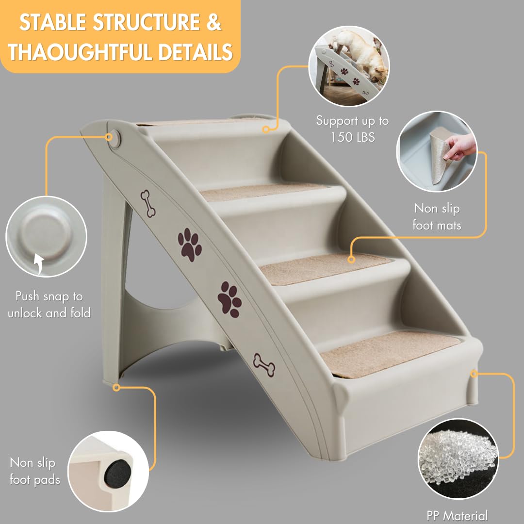 Pet Dog Stairs Foldable Nonslip Dog Steps for Small Pet Dogs Cats at Home and Vehicle Ramp Ladder for High Beds Sofa