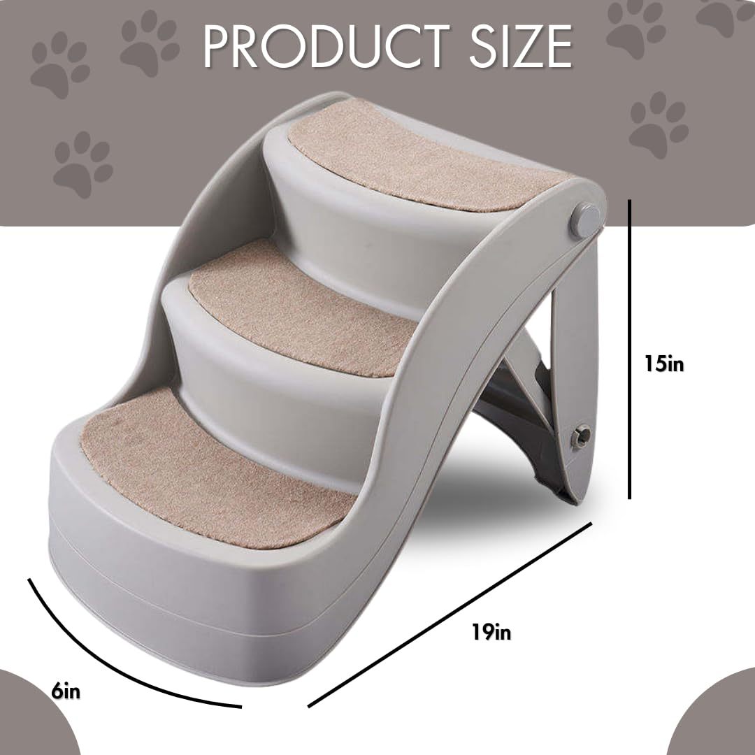 3-Step Folding Dog Stairs for Small Dogs Pet Stairs for High Beds, Sofas, and Vehicles Dog and Cat Steps Ideal for Small & Medium Pets