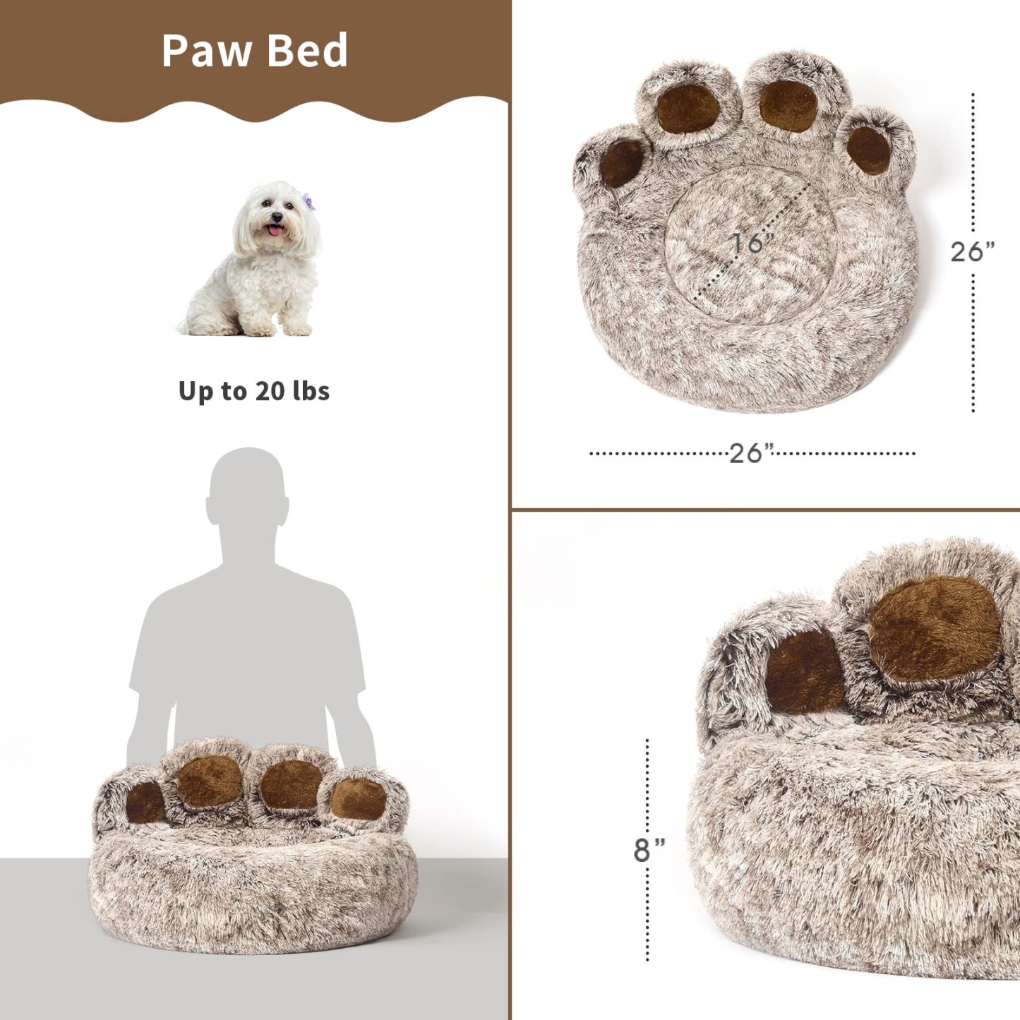 [Cozy | Plush] Soft Faux Fur Cozy Plush Paw-Shaped Pet Bed 