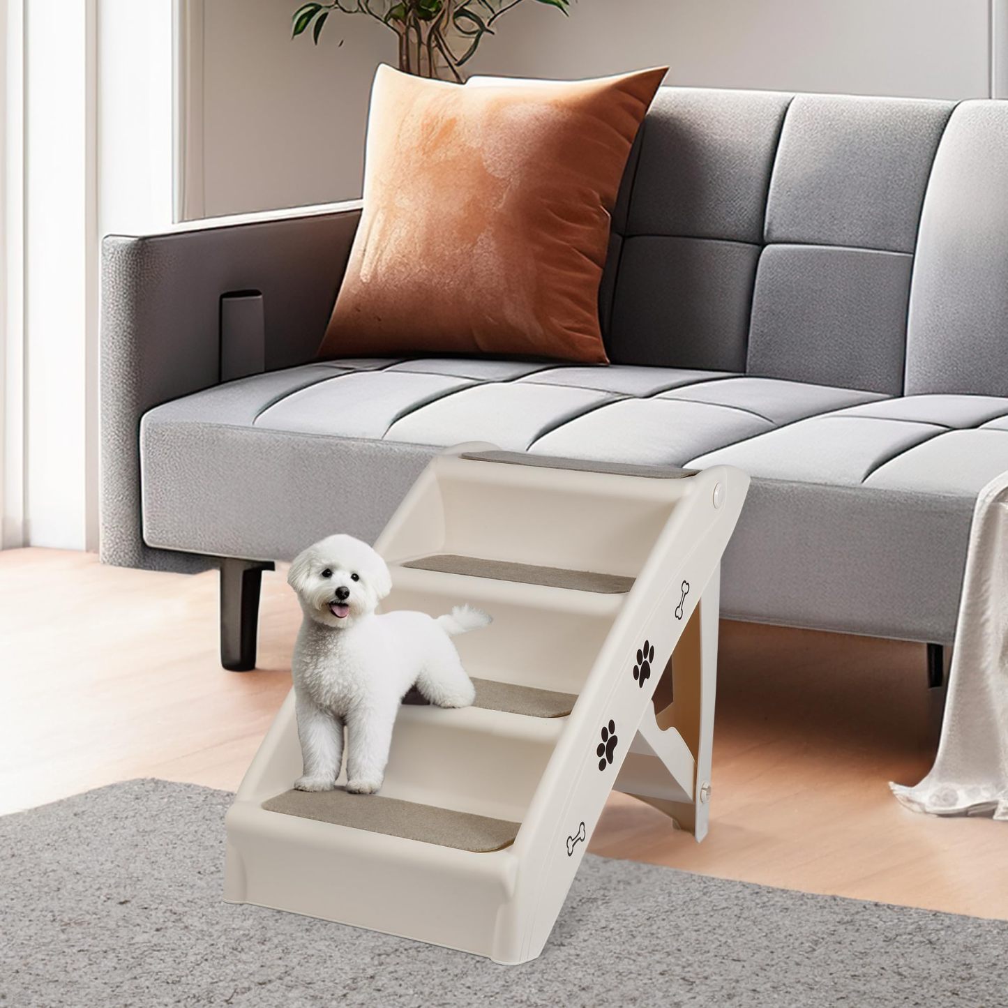 Pet Dog Stairs Foldable Nonslip Dog Steps for Small Pet Dogs Cats at Home and Vehicle Ramp Ladder for High Beds Sofa