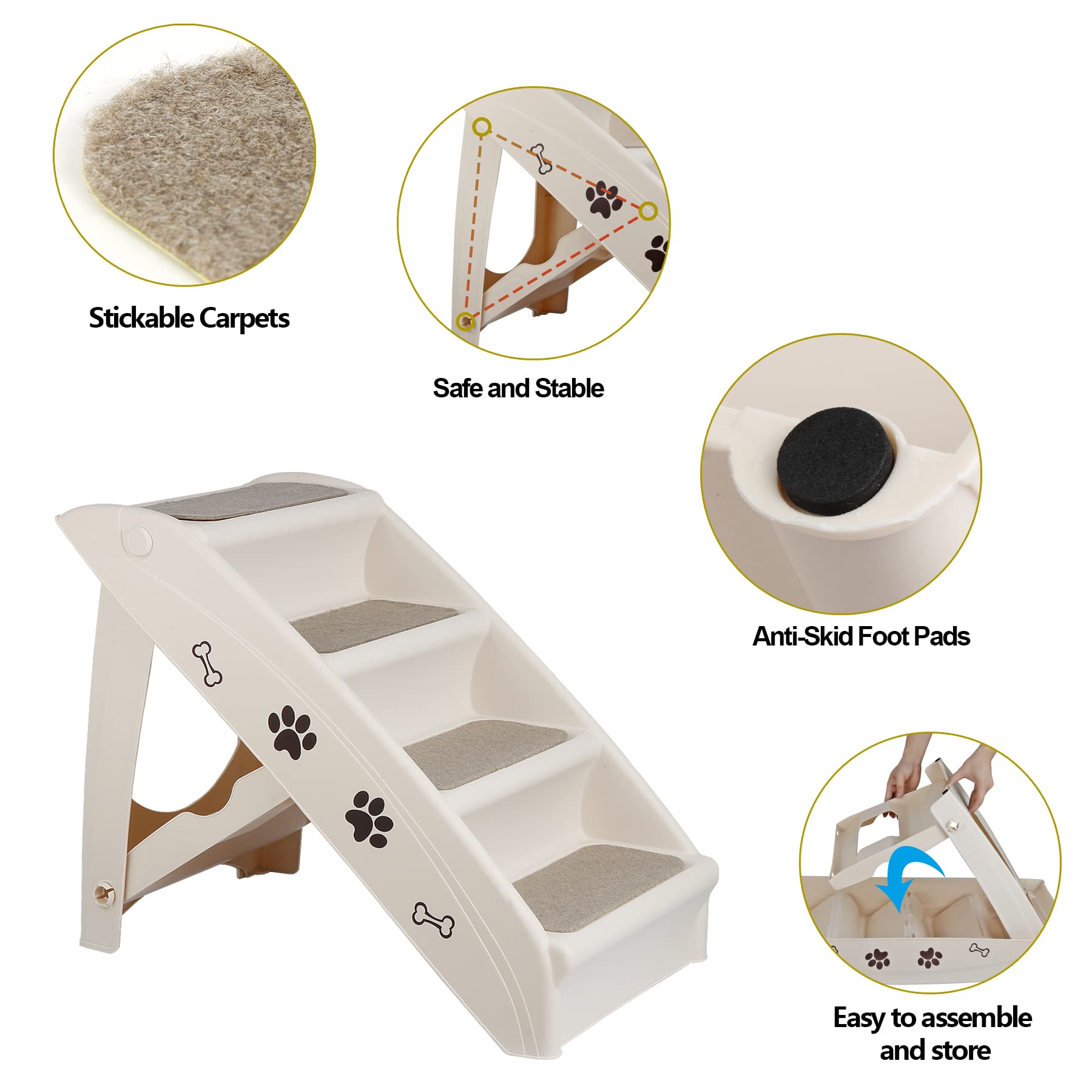 Pet Dog Stairs Foldable Nonslip Dog Steps for Small Pet Dogs Cats at Home and Vehicle Ramp Ladder for High Beds Sofa