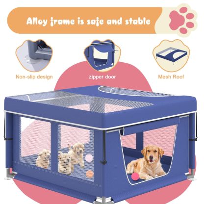 Dog Playpen 42 × 42 Inch, Puppy PlayPen with Gate for Puppies, Cat, Small and Medium Dogs, Pet PlayPen with Roof for Outdoors & Indoors, Thickened Fabric, Safe & Sturdy Dog Fence