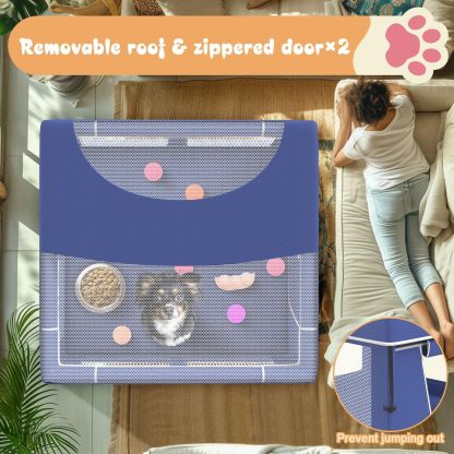 Dog Playpen 42 × 42 Inch, Puppy PlayPen with Gate for Puppies, Cat, Small and Medium Dogs, Pet PlayPen with Roof for Outdoors & Indoors, Thickened Fabric, Safe & Sturdy Dog Fence
