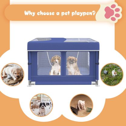 Dog Playpen 42 × 42 Inch, Puppy PlayPen with Gate for Puppies, Cat, Small and Medium Dogs, Pet PlayPen with Roof for Outdoors & Indoors, Thickened Fabric, Safe & Sturdy Dog Fence
