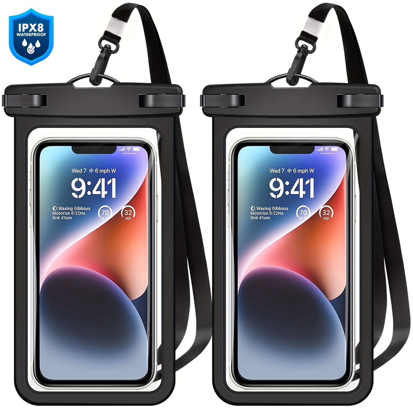2 Pieces Waterproof Universal Phone Pouch - Up to 7.0" Waterproof Case for iPhone 14 13 12 11 Pro Max XS Plus Galaxy Cellphone - Beach Vacation Essentials Dry Bag