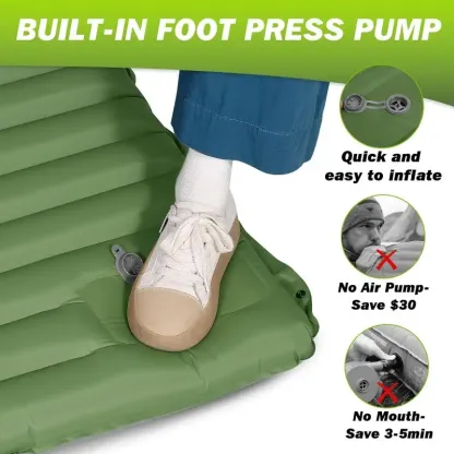 UltraComfort Inflatable Sleeping Pad with Built-in Foot Pump - 4 Extra Thickness