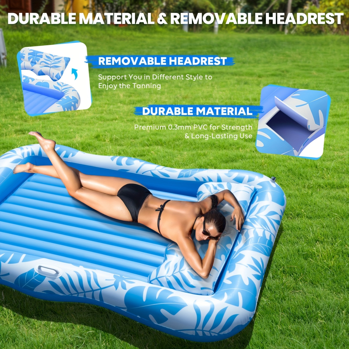 Adult Blow Up Pool Lounger Float Sun Tan Tub Sunbathing Pool Lounge Raft Floatie Toys Water Filled Bed Mat