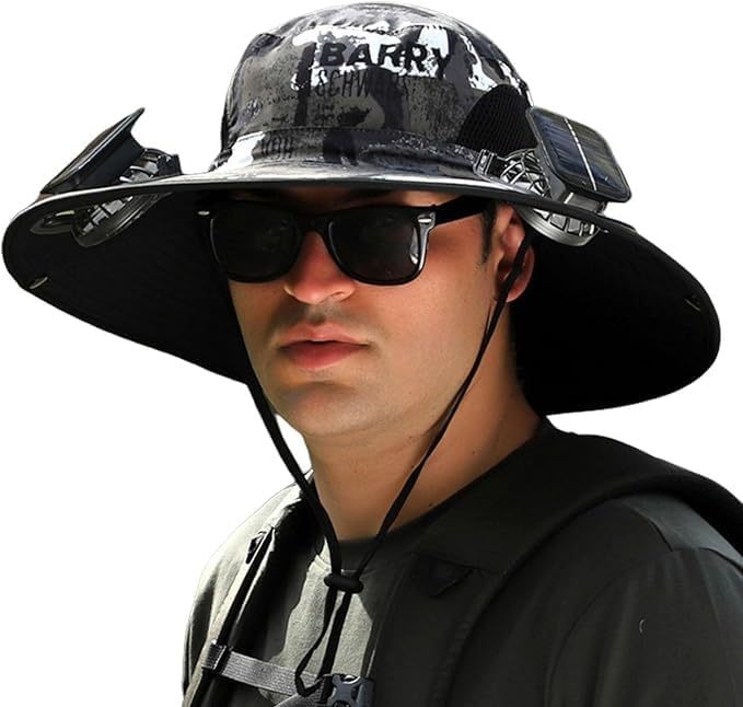 Outdoor Wide Brim Sun Hat with 2 Solar Fan Sun Bucket Hat