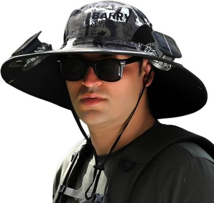 Outdoor Wide Brim Sun Hat with 2 Solar Fan Sun Bucket Hat