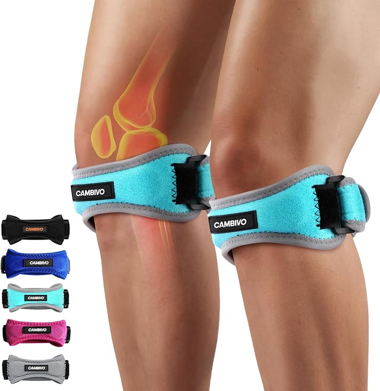 CAMBIVO 2 Pack Knee Braces for Women and Men, Patella Knee Support Strap, Basketball, Running, Hiking, Volleyball, Tennis, Squats