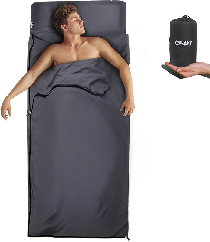 Frelaxy Sleeping Bag Liner, XL Travel Sheet & Camping Sheet for Backpacking, Hotel, Hostels & Traveling, Comfy & Easy Care, Full-Length Zipper/No Zipper