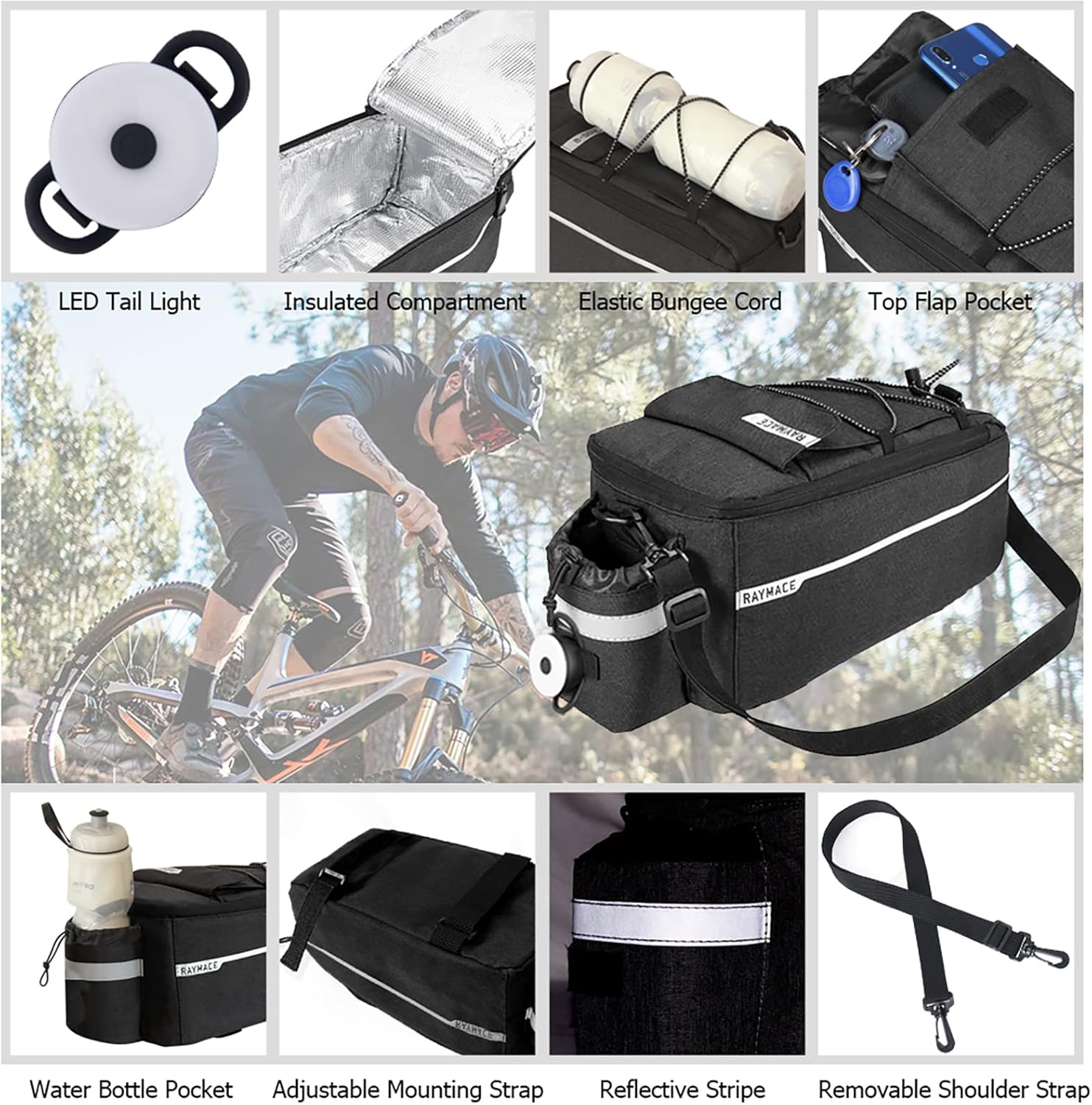 Bike Rear Rack Bag with Tail Light