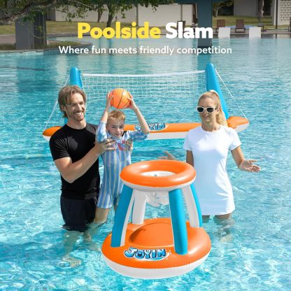 Inflatable Pool Float Set Volleyball Net & Basketball Hoops