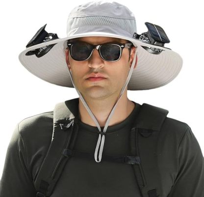 Outdoor Wide Brim Sun Hat with 2 Solar Fan Sun Bucket Hat