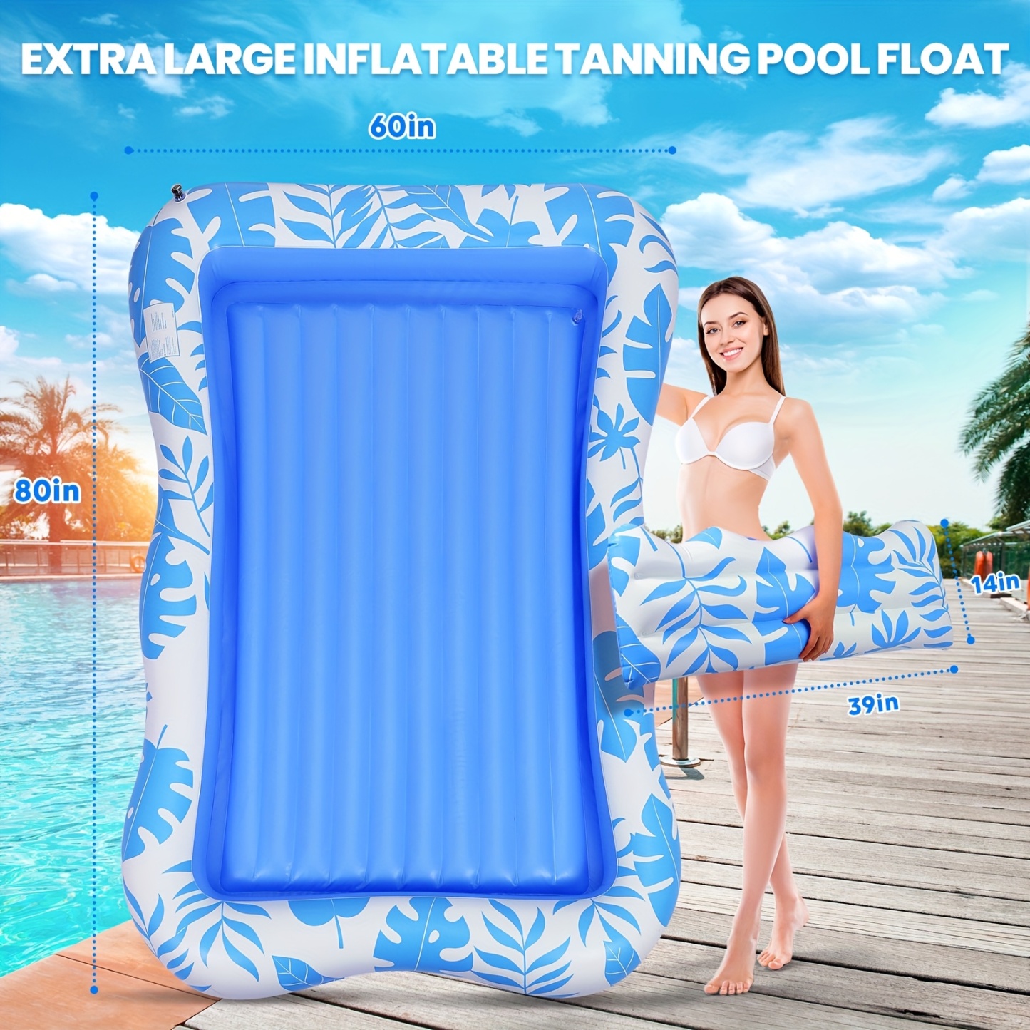 Adult Blow Up Pool Lounger Float Sun Tan Tub Sunbathing Pool Lounge Raft Floatie Toys Water Filled Bed Mat