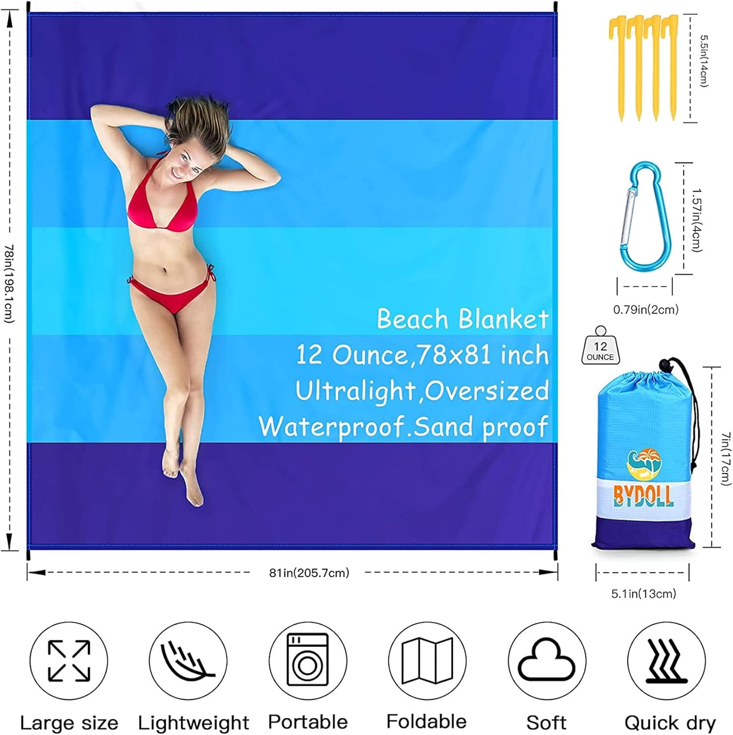 Beach Blanket 78''X81'' Waterproof Sandproof Blanket for Beach Large Picnic Mat Travel Camping