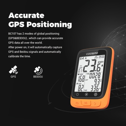 BC107 Bike Computer GPS Wireless Bicycle Odometer Speedometer 2.4inch BlE5.0 ANT+ GPS+BDS