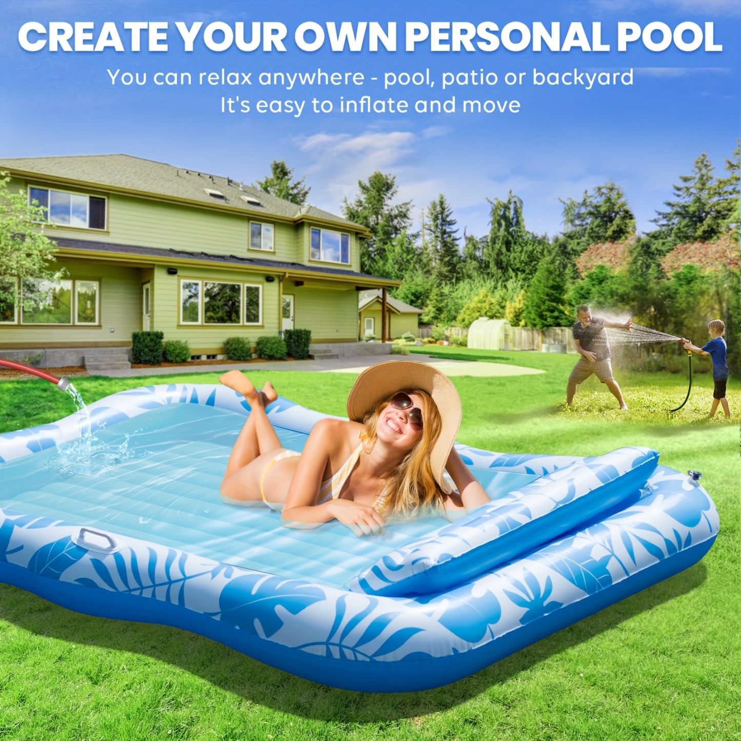 Adult Blow Up Pool Lounger Float Sun Tan Tub Sunbathing Pool Lounge Raft Floatie Toys Water Filled Bed Mat