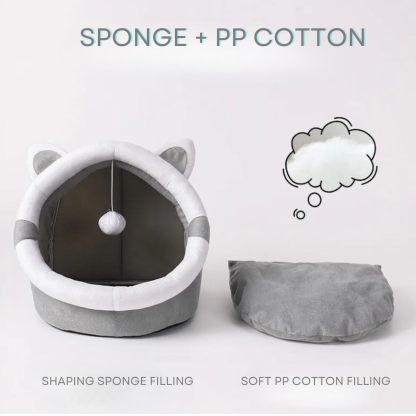Cozy Cartoon Cat Cave Bed 