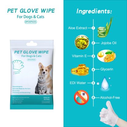 Cats & Dog Washing Gloves, Dog Wipes Cleaning Deodorizing Grooming Gloves Rinse-Free Pet Wipes