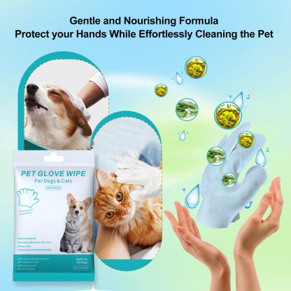 Cats & Dog Washing Gloves, Dog Wipes Cleaning Deodorizing Grooming Gloves Rinse-Free Pet Wipes