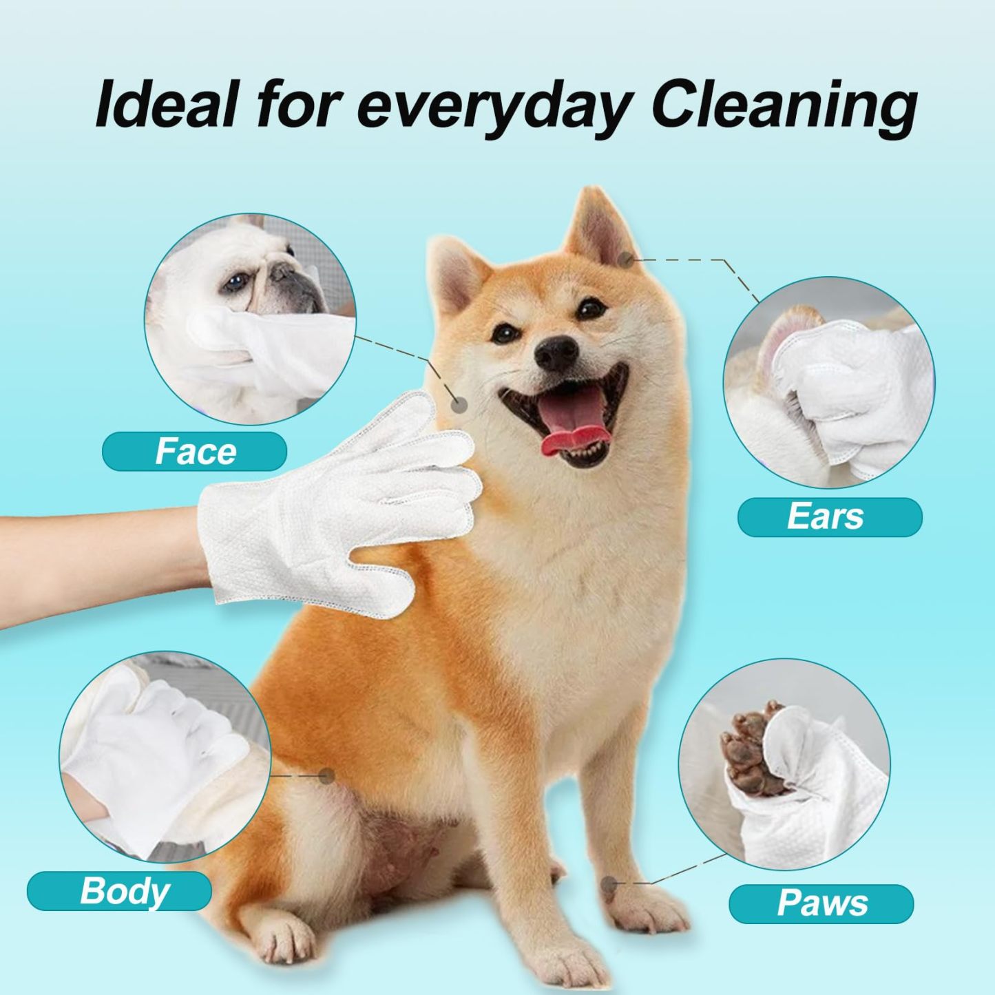 Cats & Dog Washing Gloves, Dog Wipes Cleaning Deodorizing Grooming Gloves Rinse-Free Pet Wipes