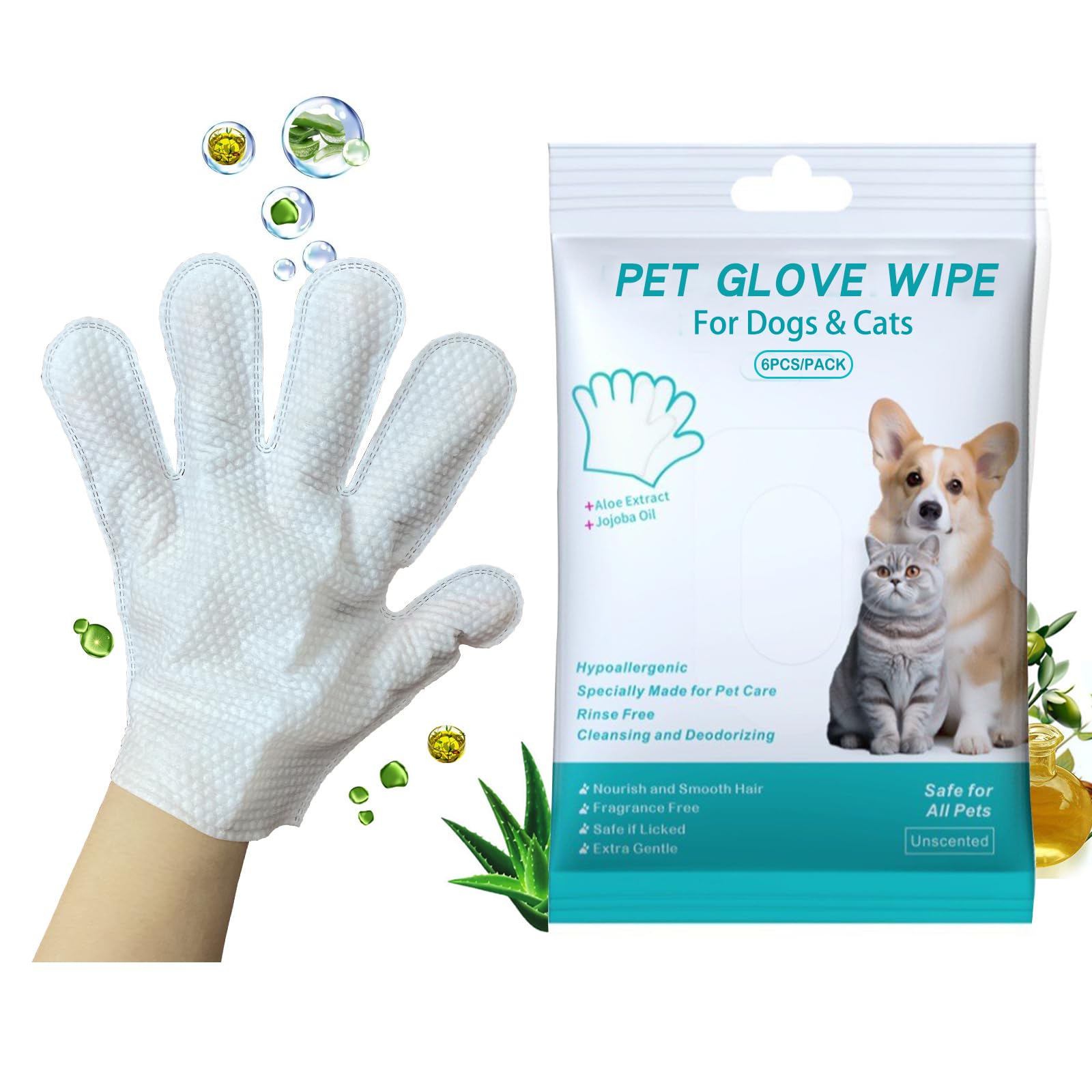 Cats & Dog Washing Gloves, Dog Wipes Cleaning Deodorizing Grooming Gloves Rinse-Free Pet Wipes