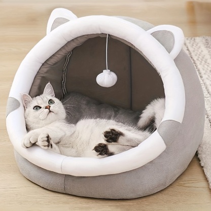 Cozy Cartoon Cat Cave Bed 