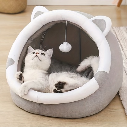 Cozy Cartoon Cat Cave Bed 