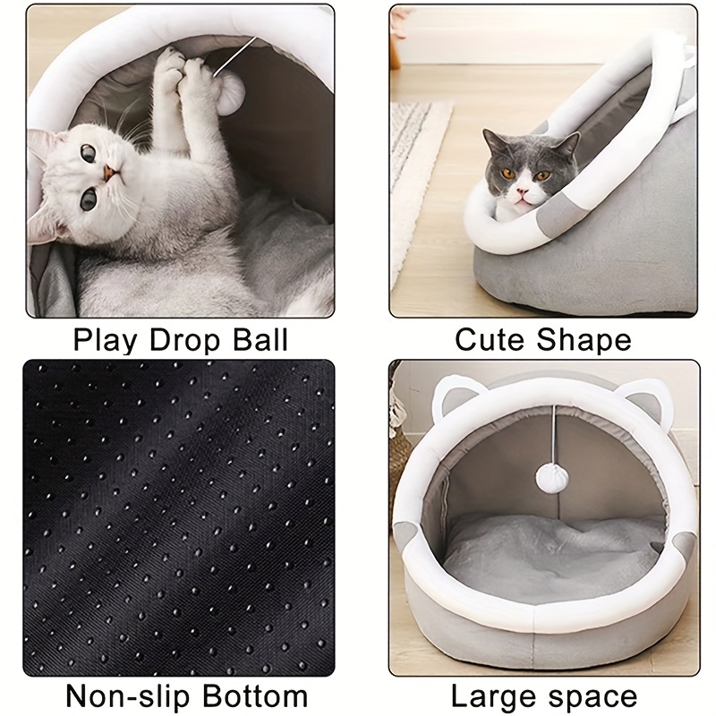 Cozy Cartoon Cat Cave Bed 