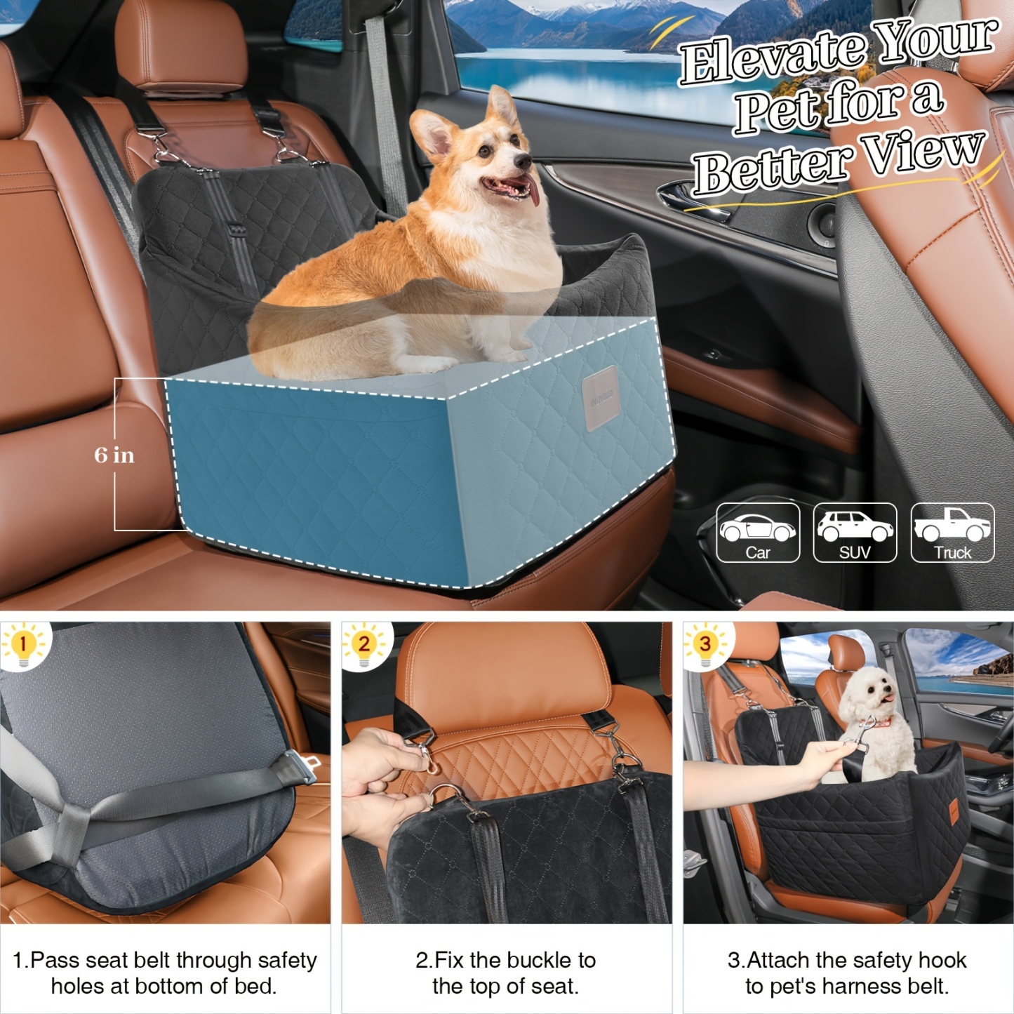 Dog Booster Car Seat - Comfortable Portable Ideal for Pet Travel