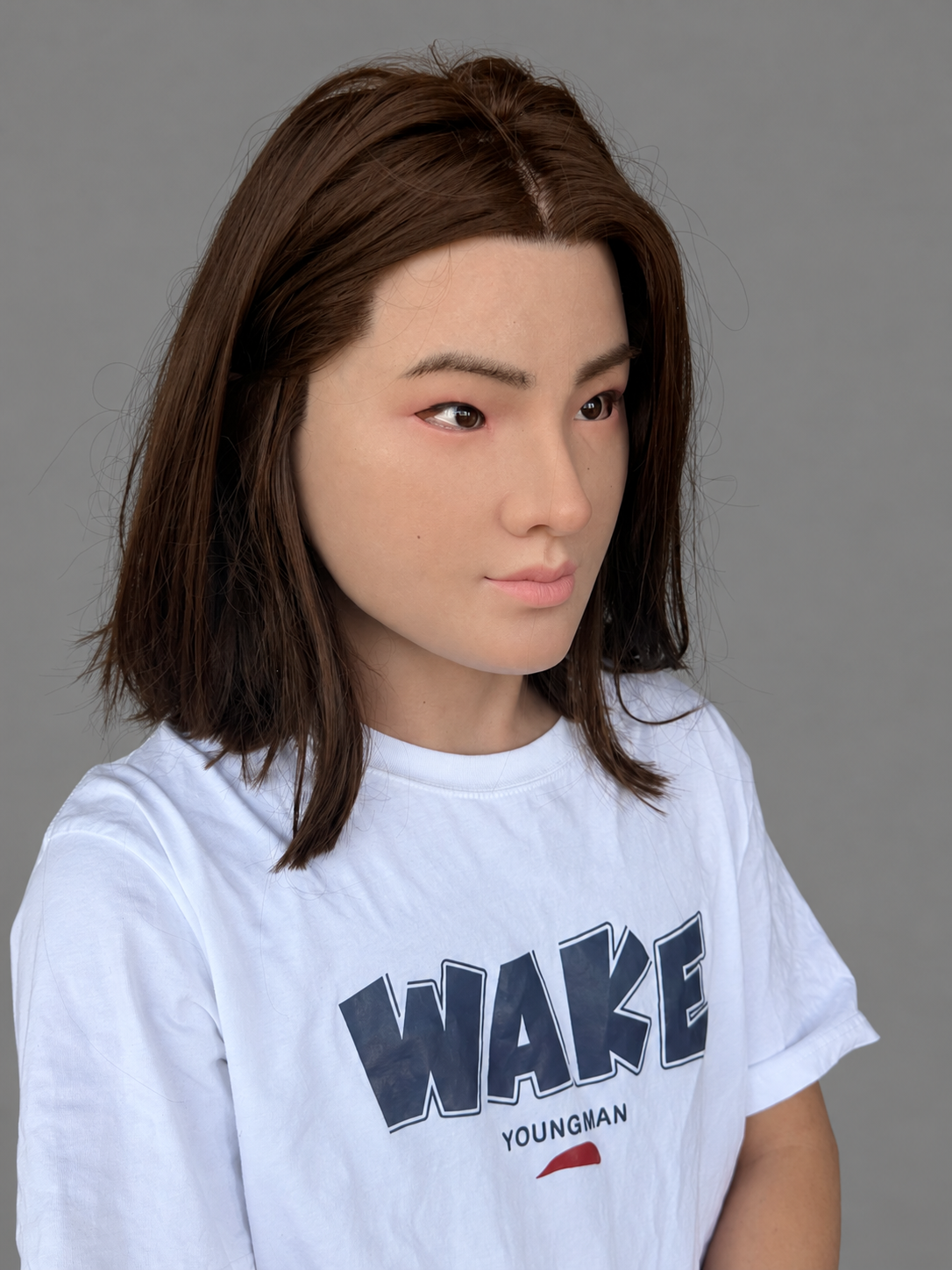 Realistic Platinum Silicone Face Mask of a Woman with Medium-to-Long Hair for Cosplay