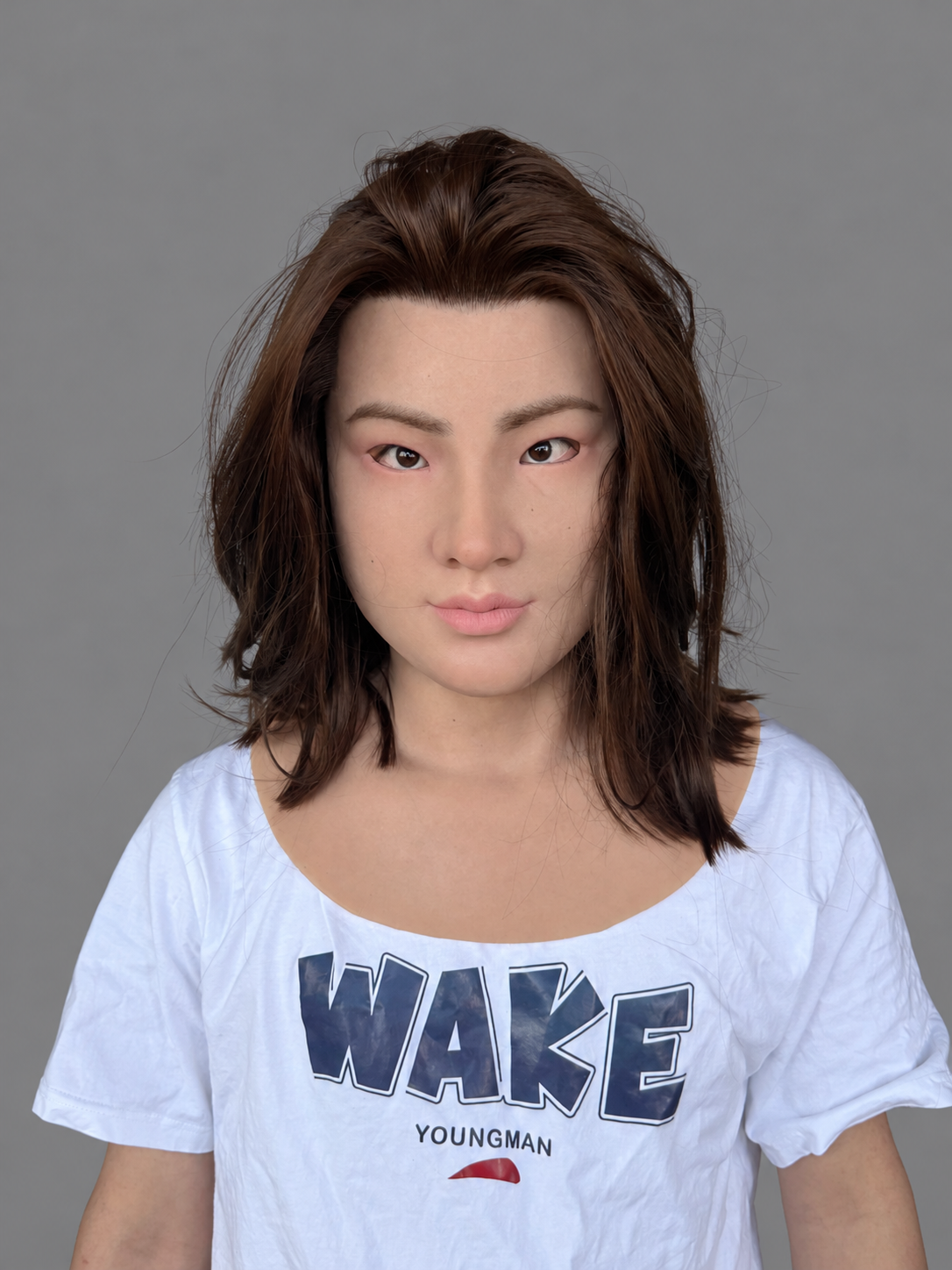 Realistic Platinum Silicone Face Mask of a Woman with Medium-to-Long Hair for Cosplay