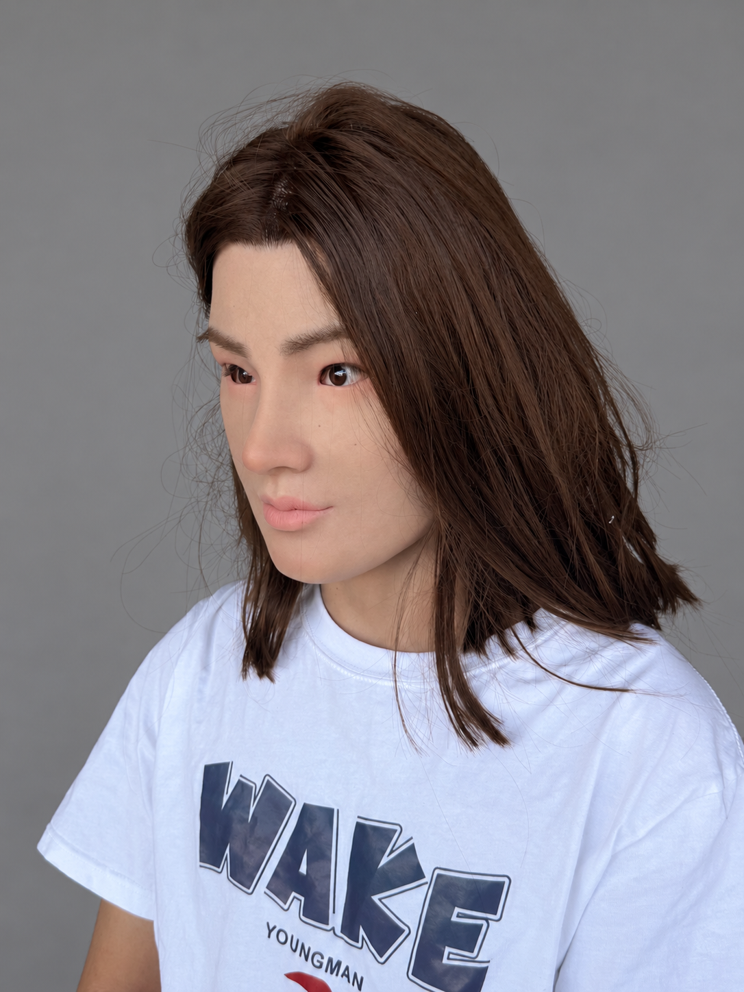 Realistic Platinum Silicone Face Mask of a Woman with Medium-to-Long Hair for Cosplay