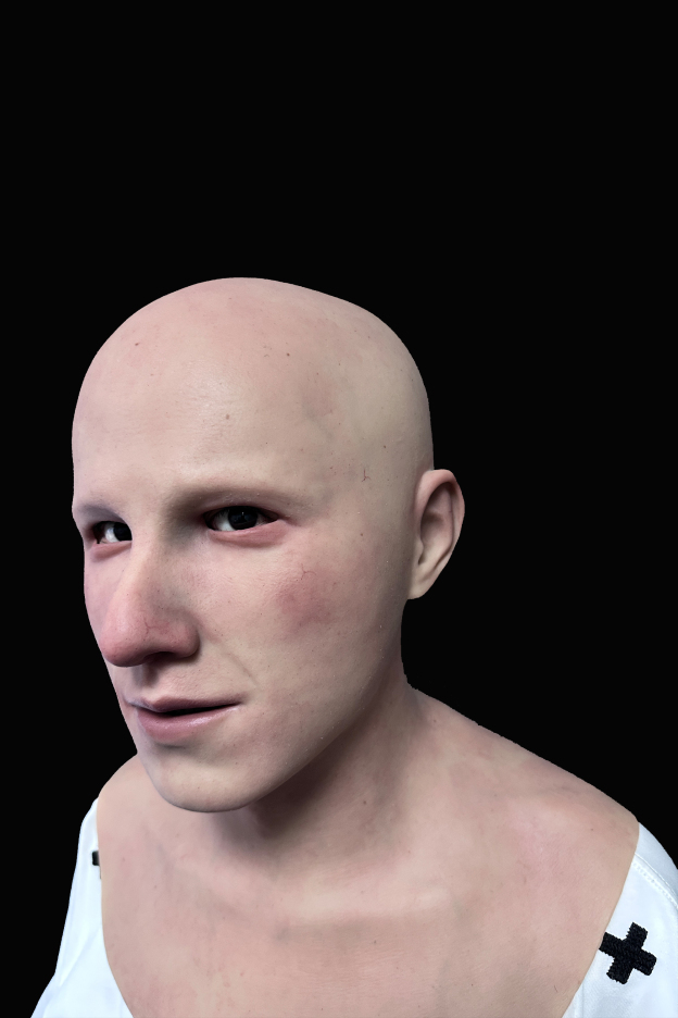 Female cosplay silicone mask close up