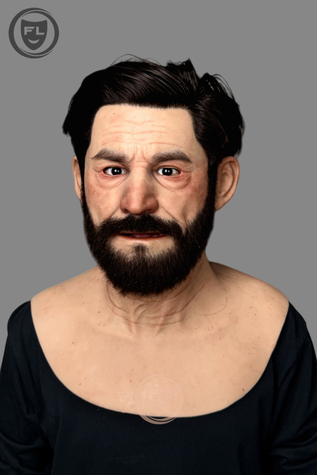 Babylon silicone mask with realistic beard front view