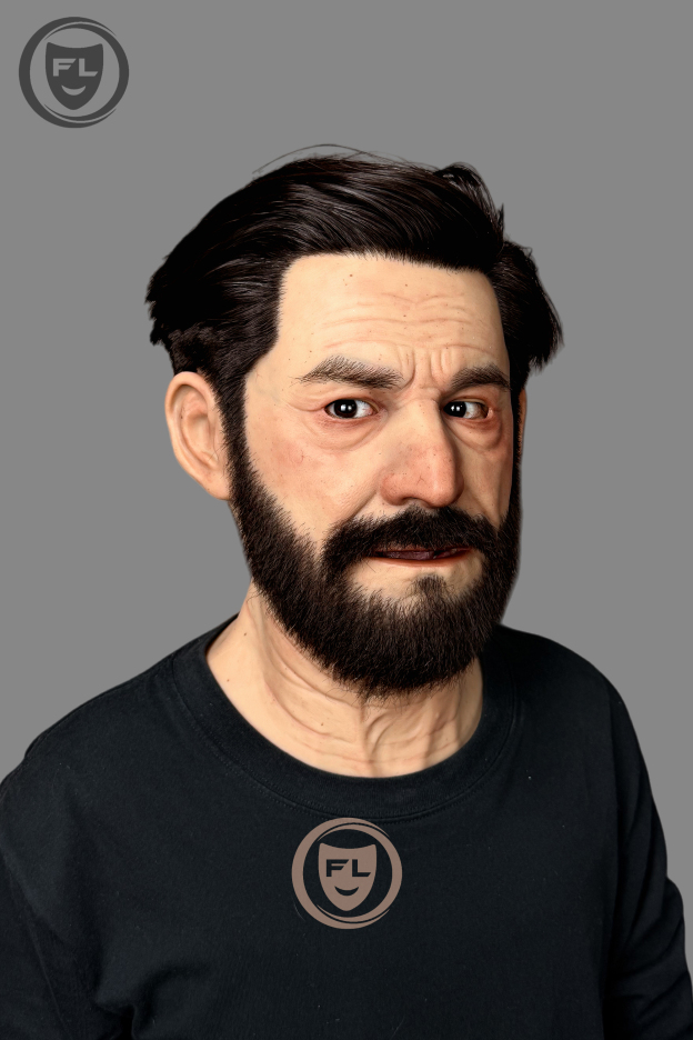 Male disguise silicone mask with black beard