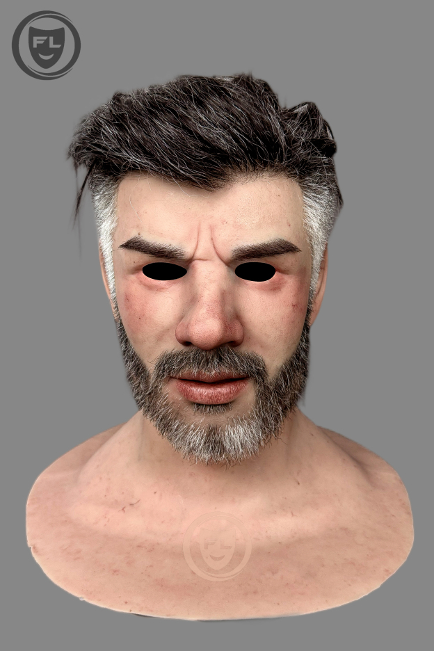 Realistic elderly male silicone mask front view